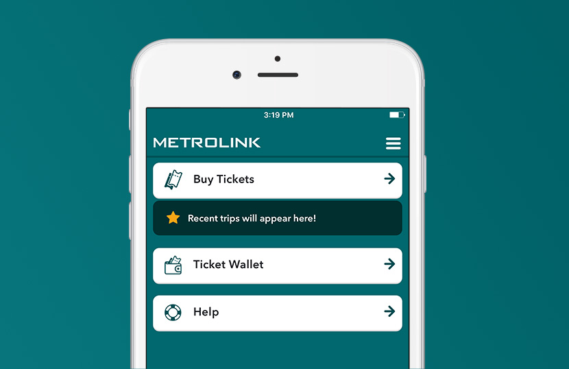 Metrolink Mobile App Home Screen