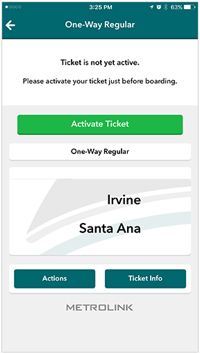 Metrolink App Activate Ticket Screen